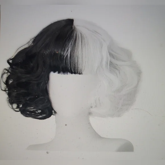 NWT BLACK WHITE CURLY STRAIGHT BOB COSPLAY HALLOWEEN - Picture 1 of 6